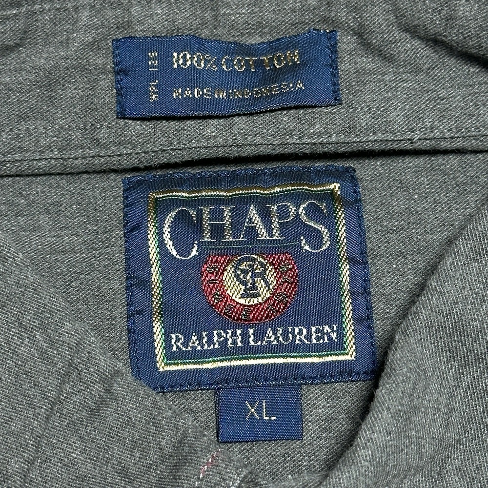 Vintage Chaps Ralph Lauren Button Down Shirt Mens XL Crest Gray Chambray Denim - Picture 4 of 11
